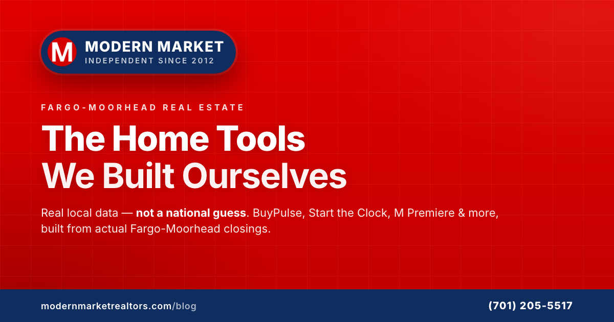 The Fargo-Moorhead home tools Modern Market REALTORS built — BuyPulse, Start the Clock, M Premiere and more, from local sales data.